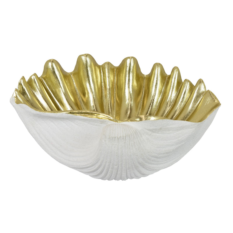 Large White & Gold Shell Decorative Bowl