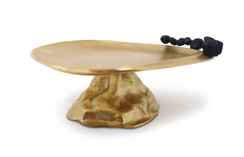 Gold Metal Footed Cake Plate with Black Pebble Design
