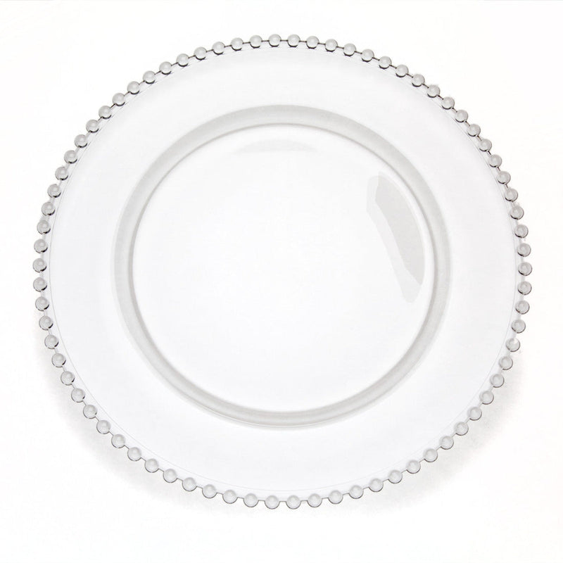 13" Crystal Glass Charger with Beaded Detail