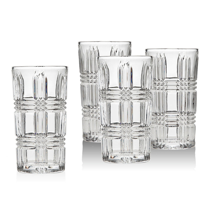 Set of 4 Textured Tall Clear Crystal Glasses