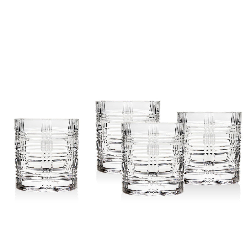 Set of 4 Textured Short Clear Crystal Glasses