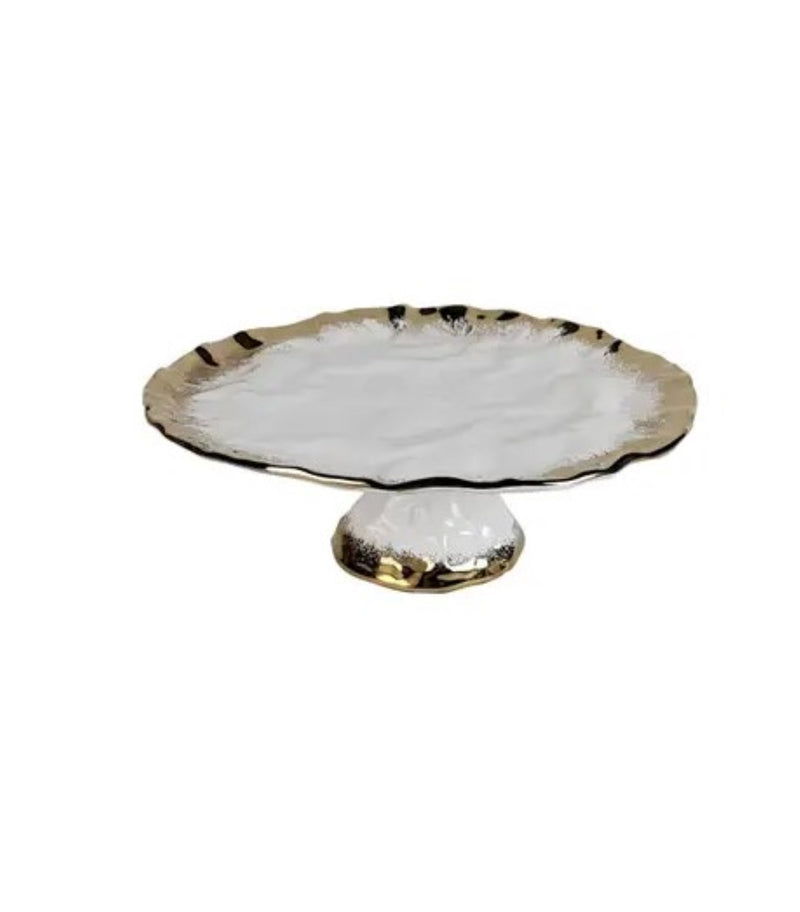White Porcelain Textured Serveware with Gold Edge (4 Styles)