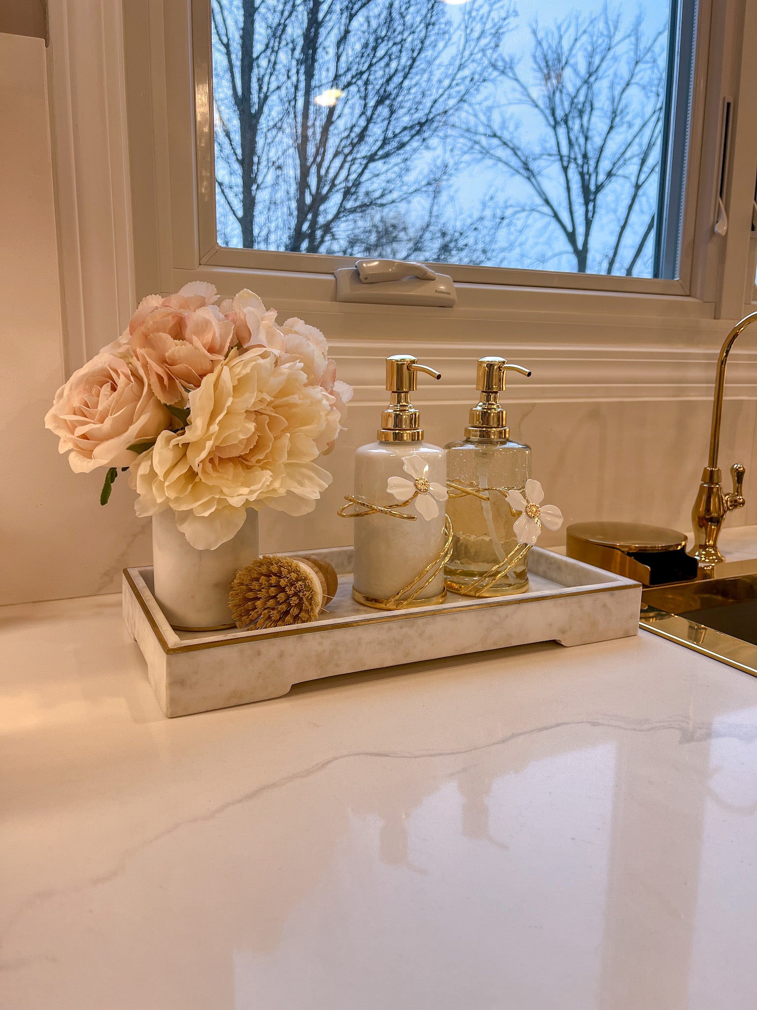 Raised Marble Tray with Gold Trim