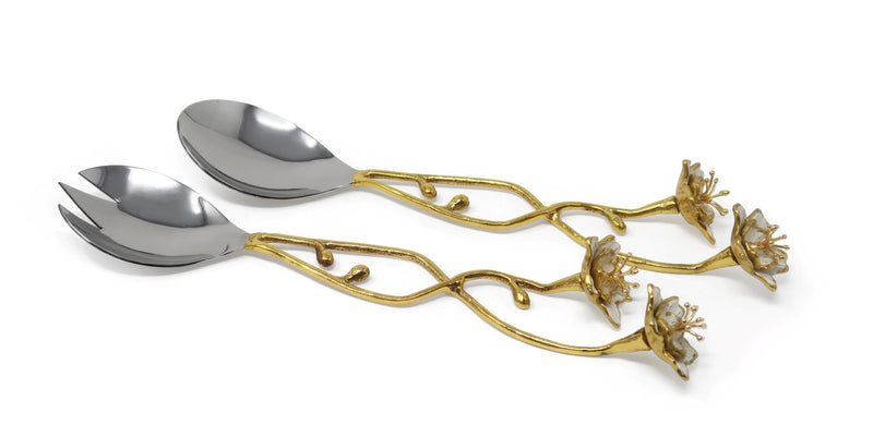 Hammered Stainless Salad Server Set from The Celine Flower Collection