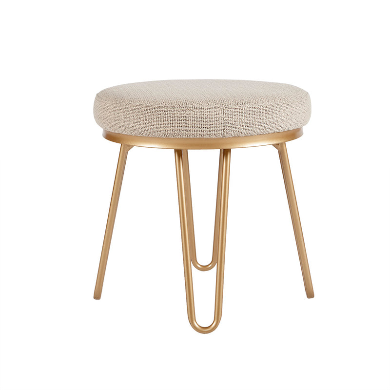 Beige Round Stool with Gold Legs