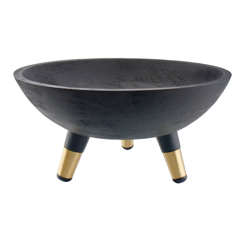 Black with Gold Wood Bowl on Legs