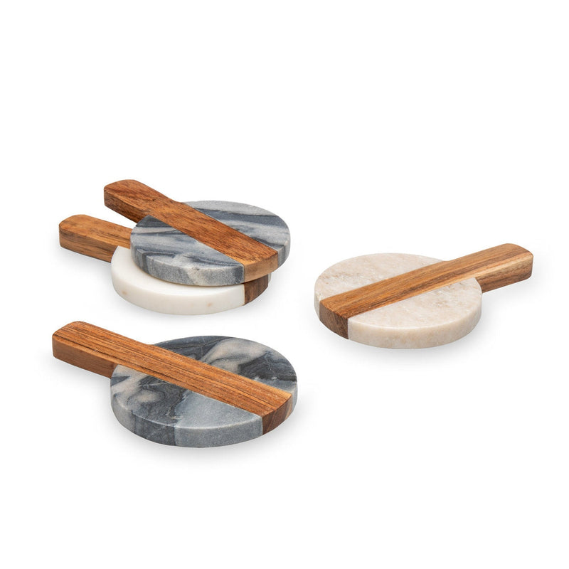 Marble & Wood Coaster Set with Handles