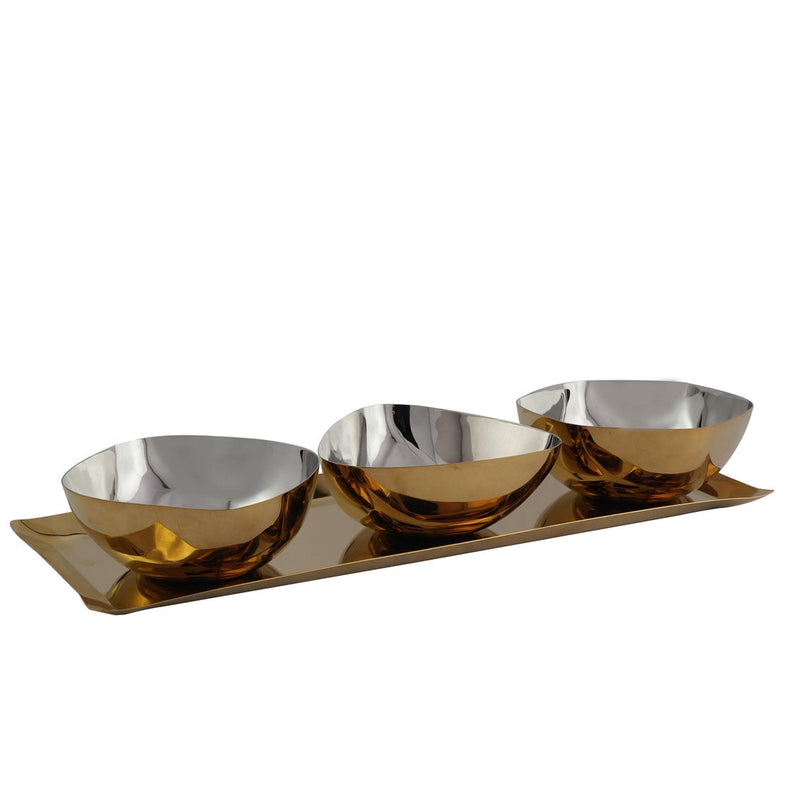 Silver & Gold Two Tone Serving Tray with Bowls