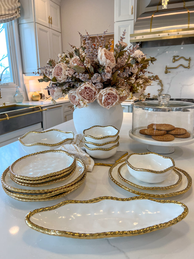 White & Gold Dinnerware/Serveware with Gold Twisted Edge (5 Styles)