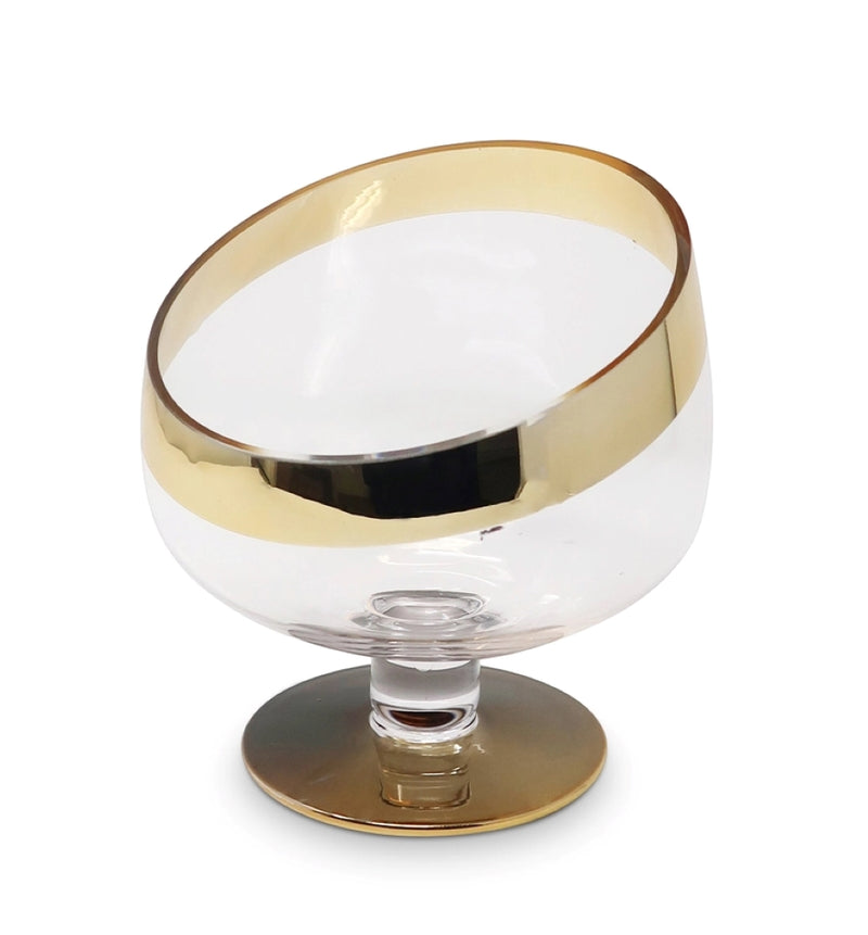 Glass Footed Snack Bowl with Gold Base and Rim (2 Sizes)