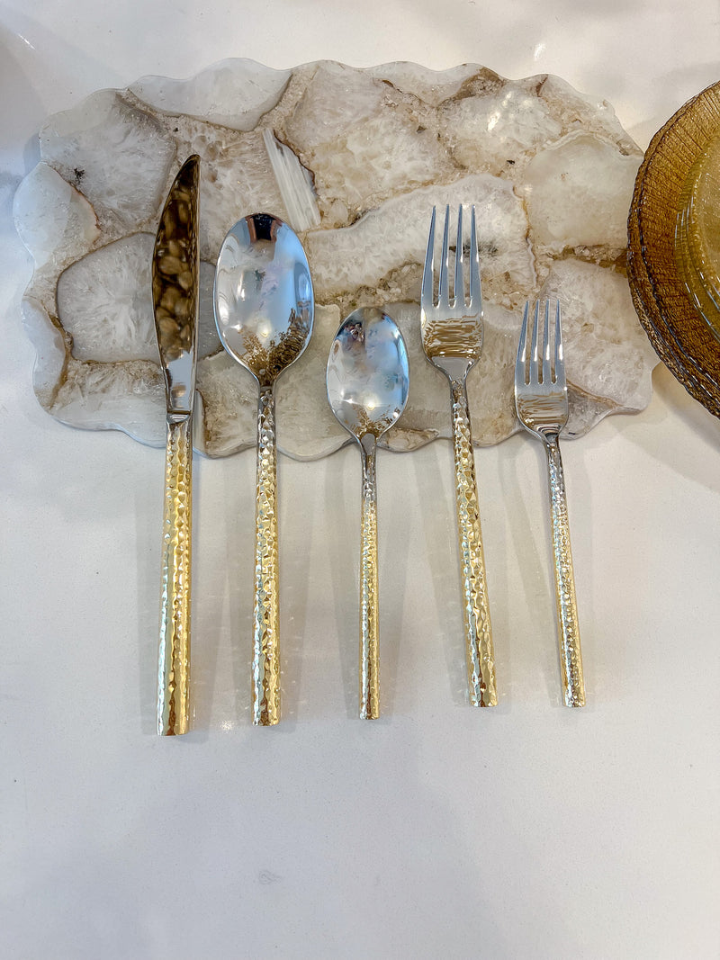 20 Pc Silver And Gold Ombre Flatware Set with Hammered Handles - Service for 4