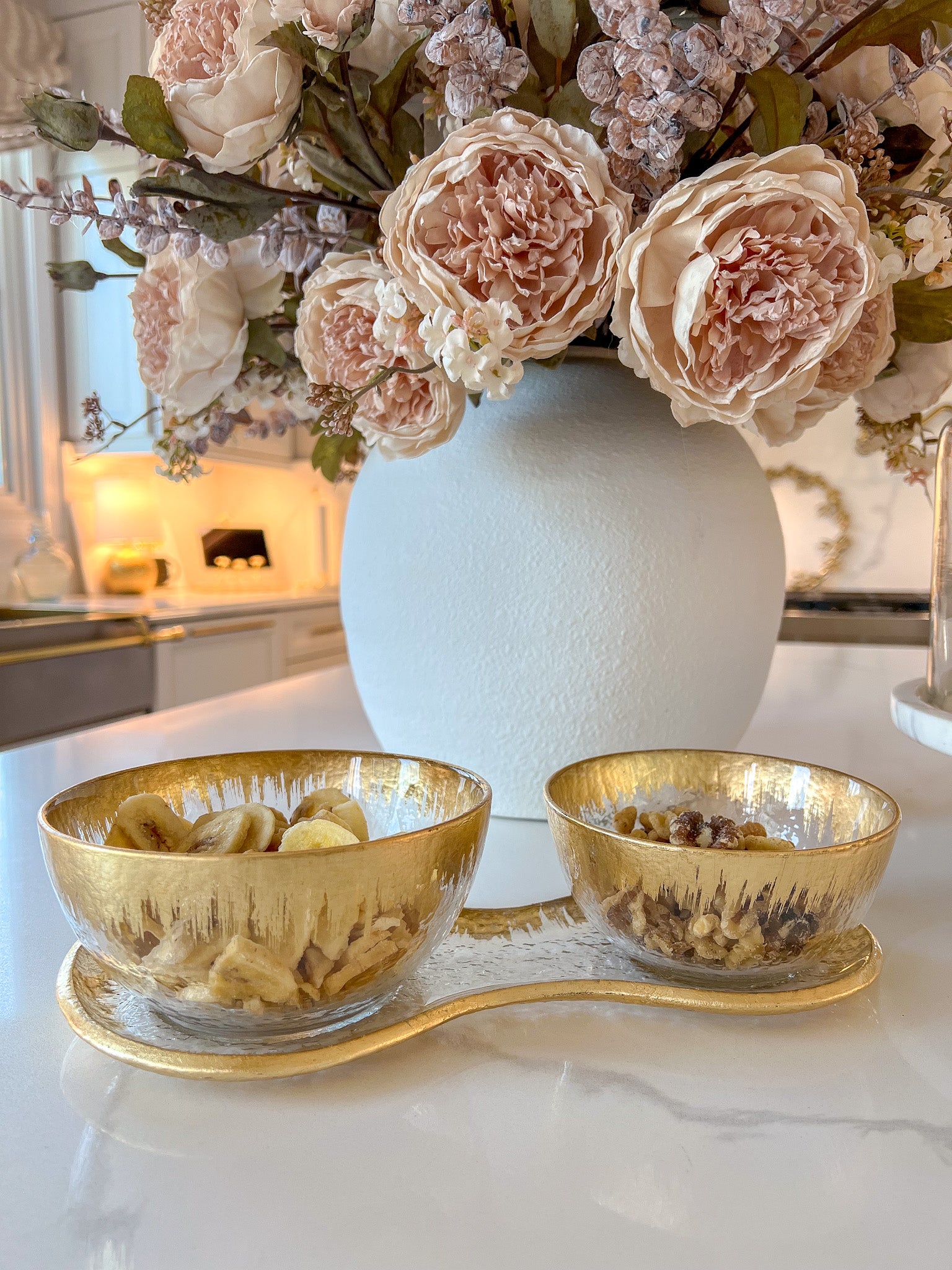 2 Bowl Relish Dish On Tray with Gold Design