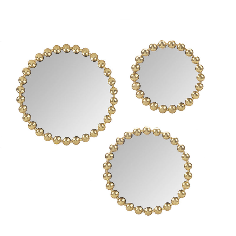 Elegant Beaded Round Wall Mirror 3-piece Set