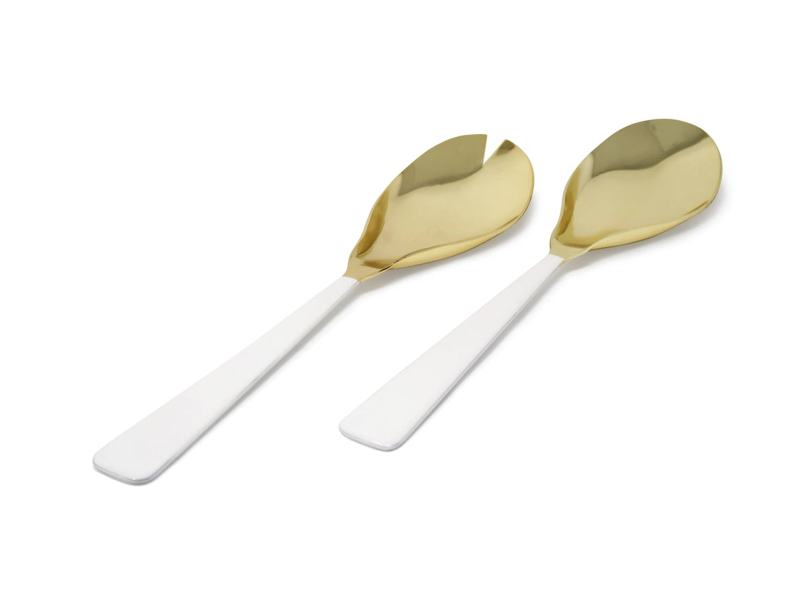 Set of 2 Gold Salad Servers with White Handles