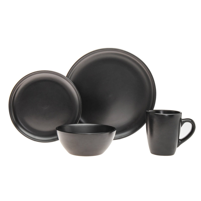 16 Piece Black Porcelain Dinnerware Set, Service for 4