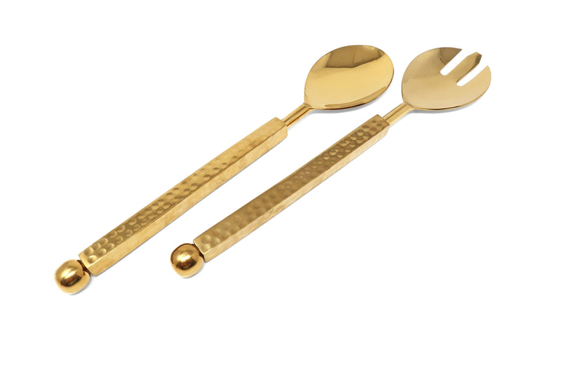 Stainless Steel Salad Servers with Gold Hammered Handles