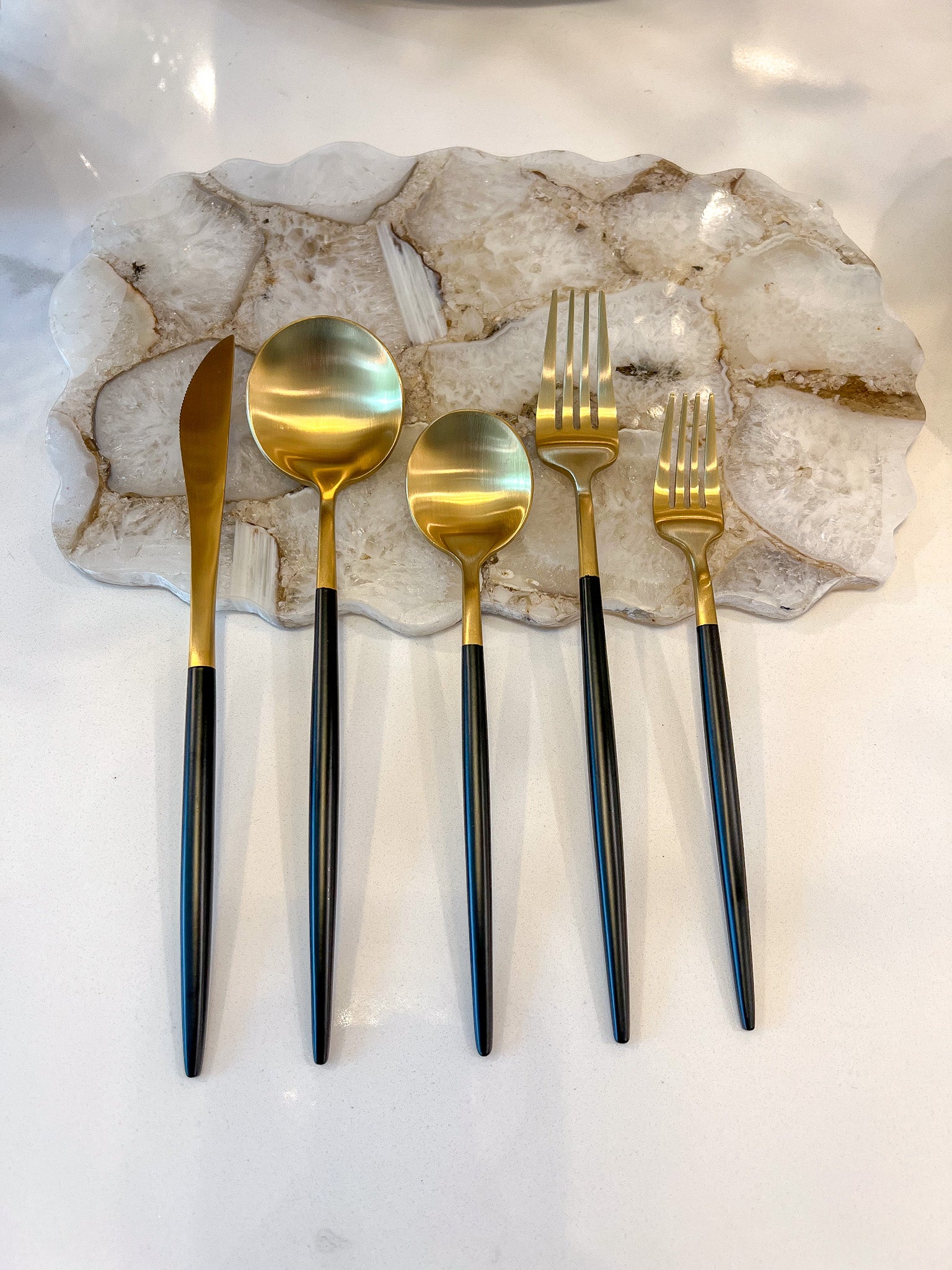 20 Pc. Flatware Set Matte Gold with Black Handles - Service for 4