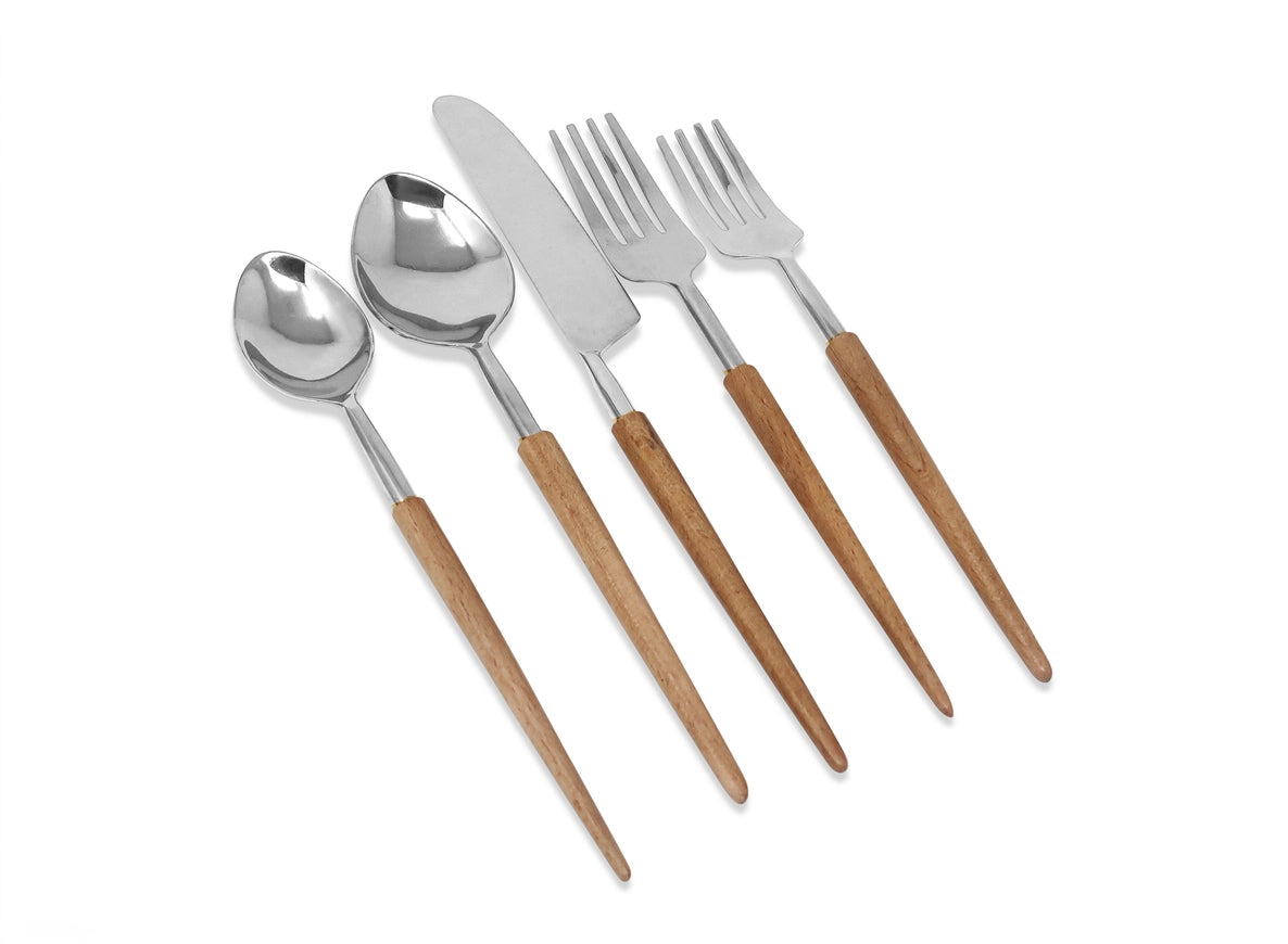 20 Pc Flatware Set with Wooden Handles - Service For 4 (2 Colors)