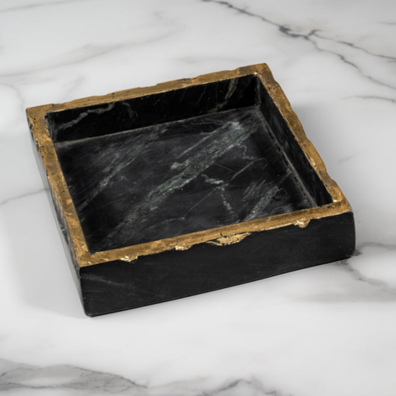 Black Marble Tray with Gold Edge