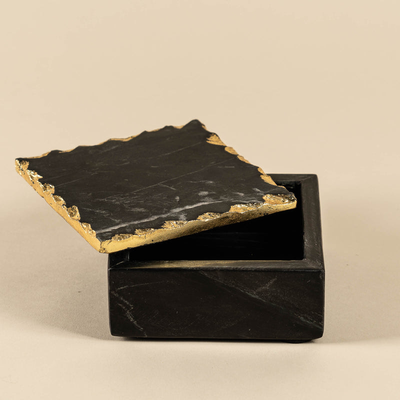 Black Decorative Lidded Box with Gold Edge (2 Sizes)