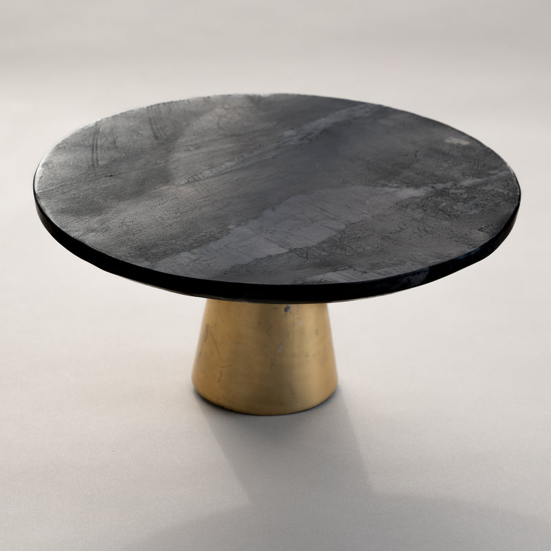 Black Marble Cake Stand with Gold Base