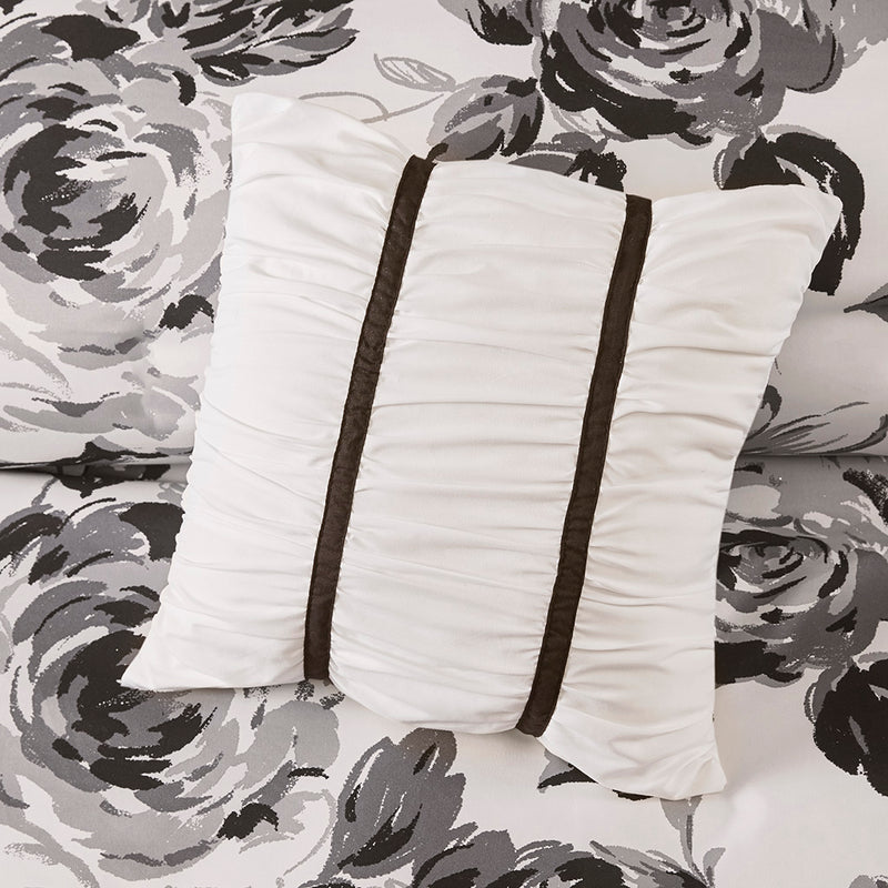 Black & White Floral Print Comforter Set (3 Sizes)