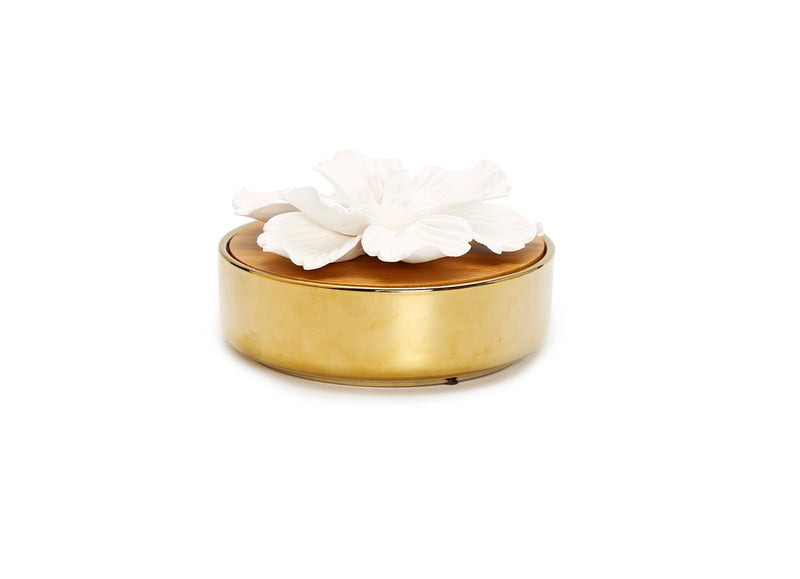 Glossy Round Gold Hemispheric Shaped Diffuser with White Flower/English Pears and Freesia Aroma