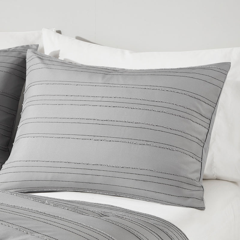 Grey Jacquard Duvet Cover Set with Throw Pillow (2 Sizes)