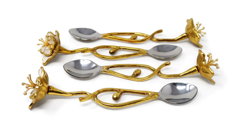 Set of 4 Hammered Stainless Steel Dessert Spoons from The Celine Flower Collection
