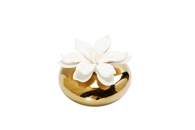 Gold Circular Diffuser with Dimensional White Flower/Iris and Rose Aroma