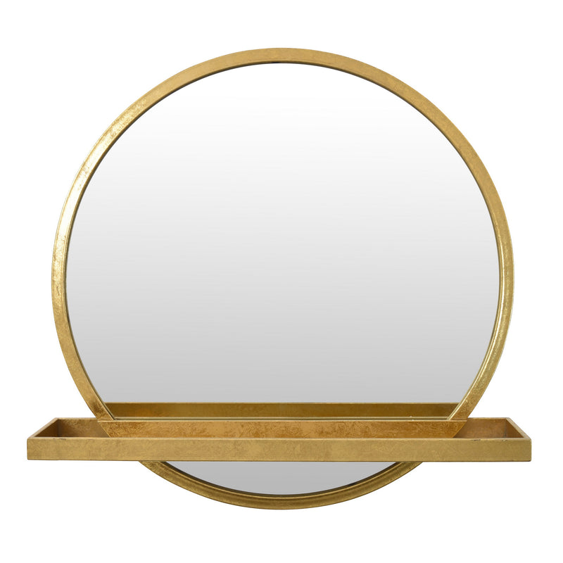 Gold Circular Mirror with Shelf
