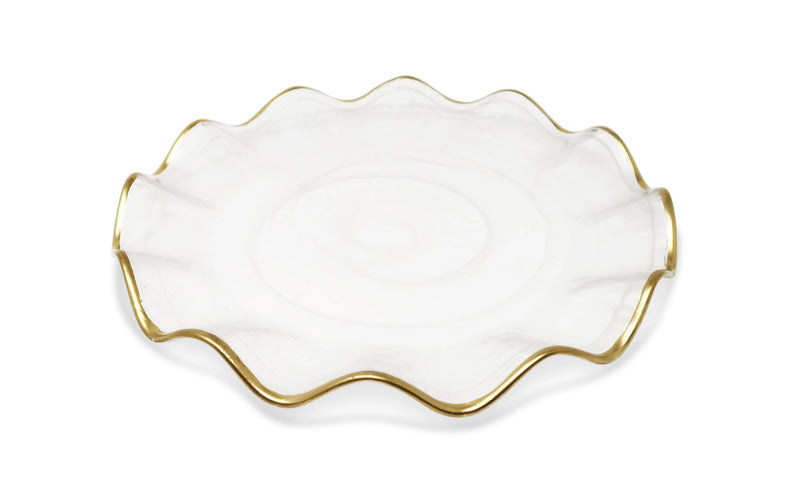 Set of 4 White Alabaster Dinnerware with Gold Ruffled Border (3 Styles)