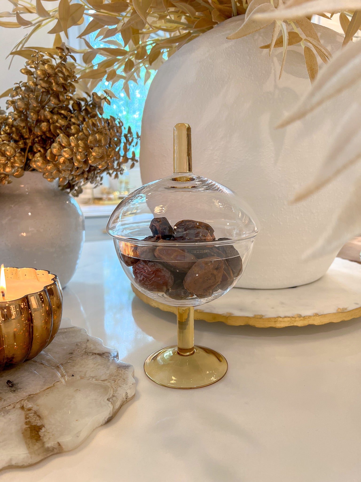 Glass and Amber Pedestal with Lid