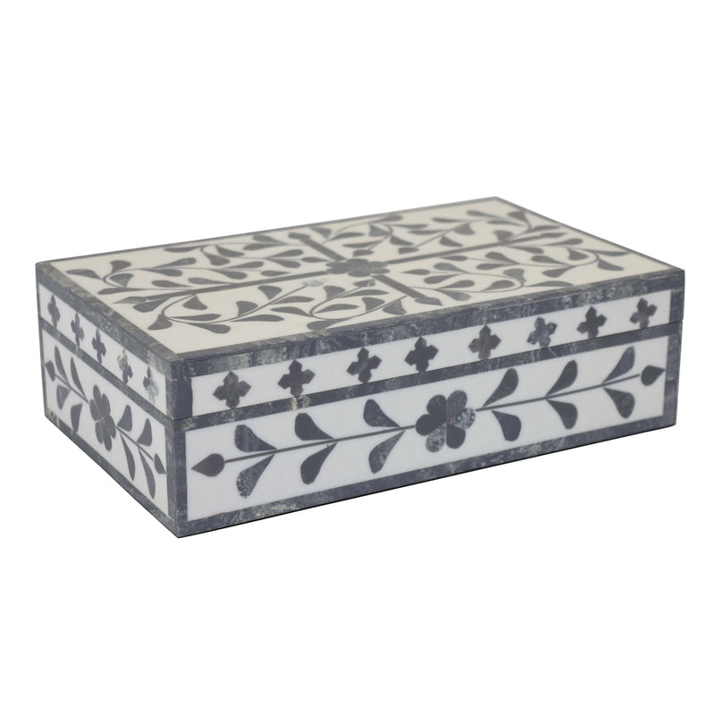 Black & White Floral Design Decorative Wooden Box (2 Sizes)