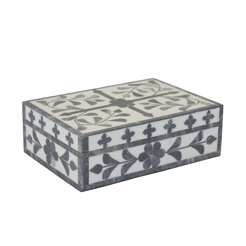 Black & White Floral Design Decorative Wooden Box (2 Sizes)