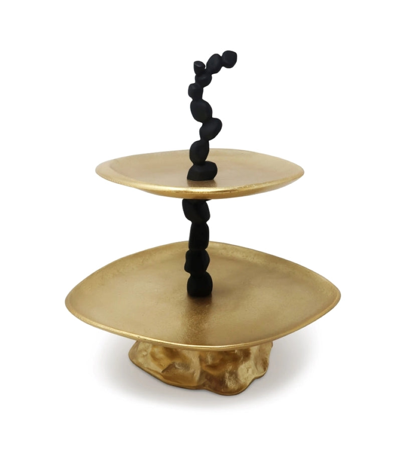 2 Tier Centerpiece Gold and Black with Pebble Design