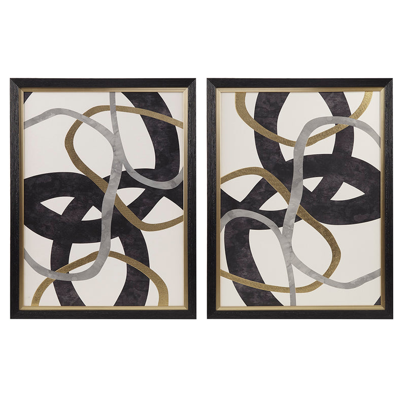 Black and Gold Abstract 2-piece Framed Canvas Wall Art Set