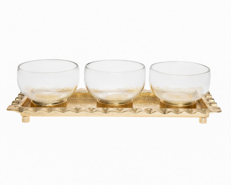 Ripple Edge Serving Tray with 3 Glass Bowls (2 Colors)