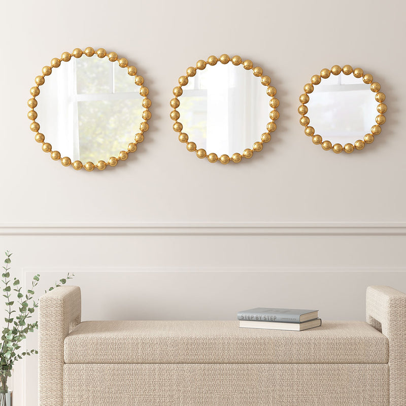 Elegant Beaded Round Wall Mirror 3-piece Set