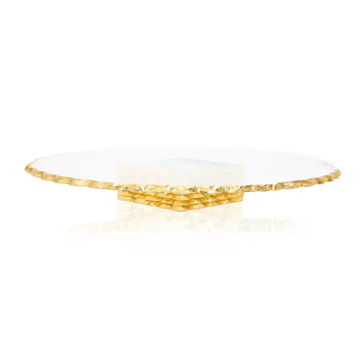 Glass Cake Stand with Gold Edge on Stacked Base