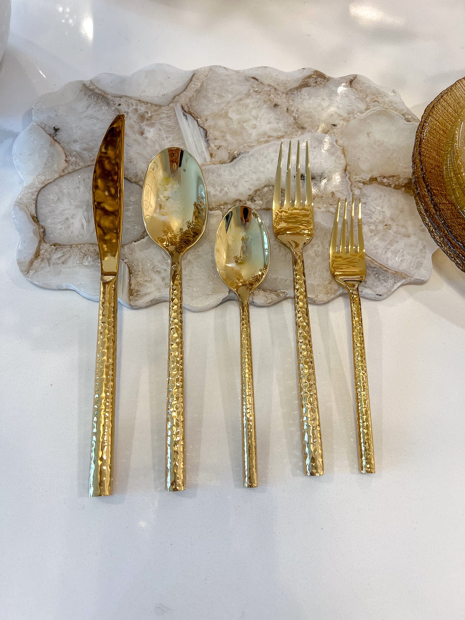 20 Pc. Hammered Gold Flatware Set