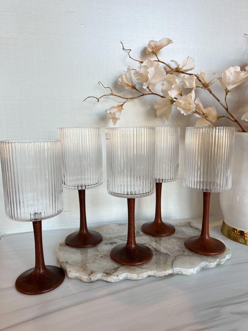 Set of 6 Water Glasses with Wood Stem