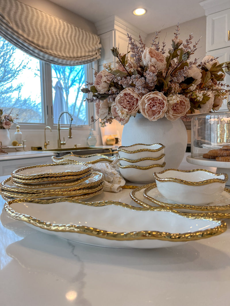 White & Gold Dinnerware/Serveware with Gold Twisted Edge (5 Styles)