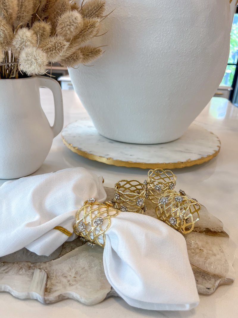 Set 4 Gold Napkin Rings with Jewels