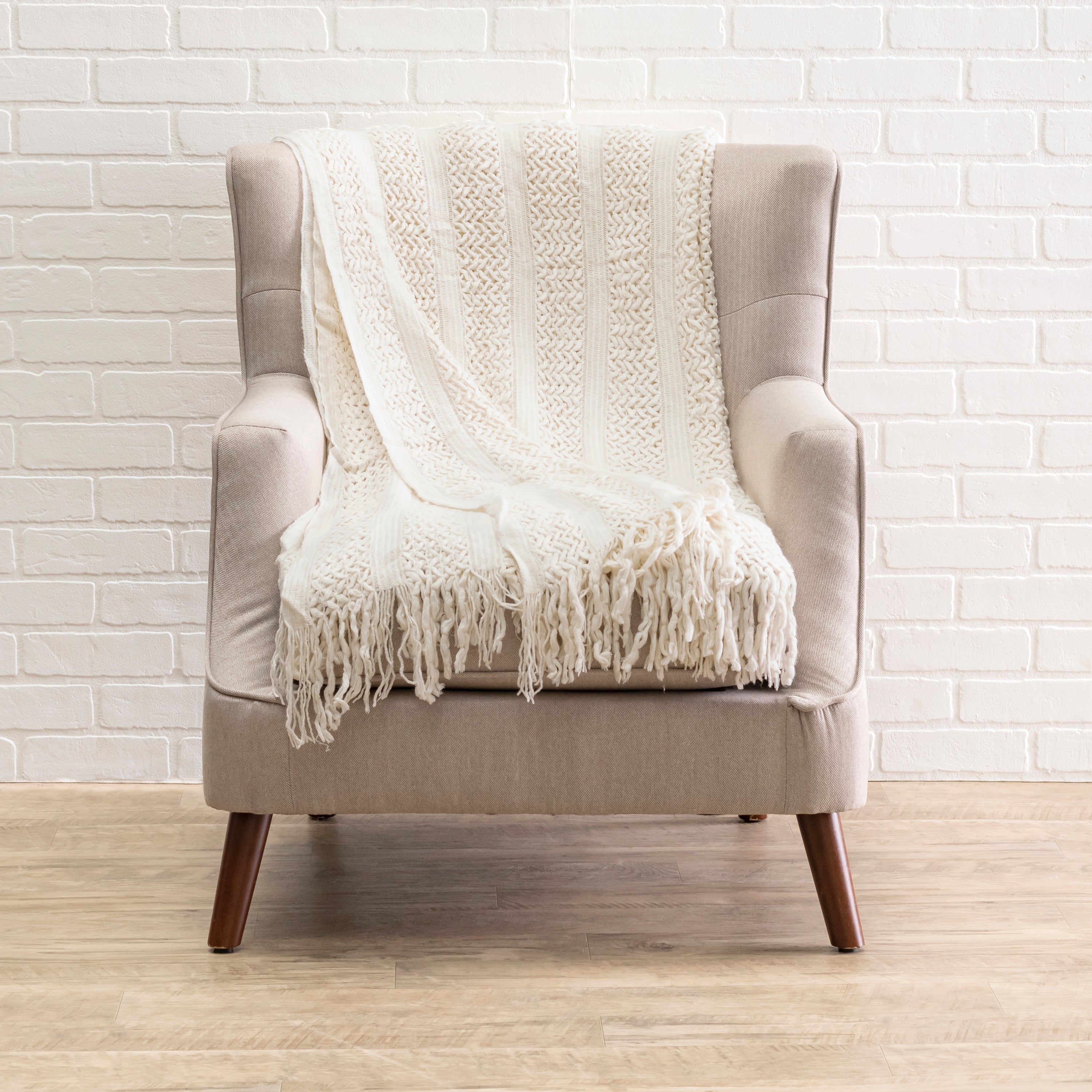 Atlas White Knit Blanket