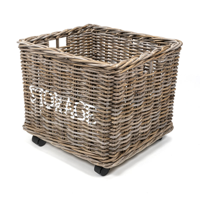 Coastal Hand-Woven "STORAGE" Rattan Basket with Wheels and Handles