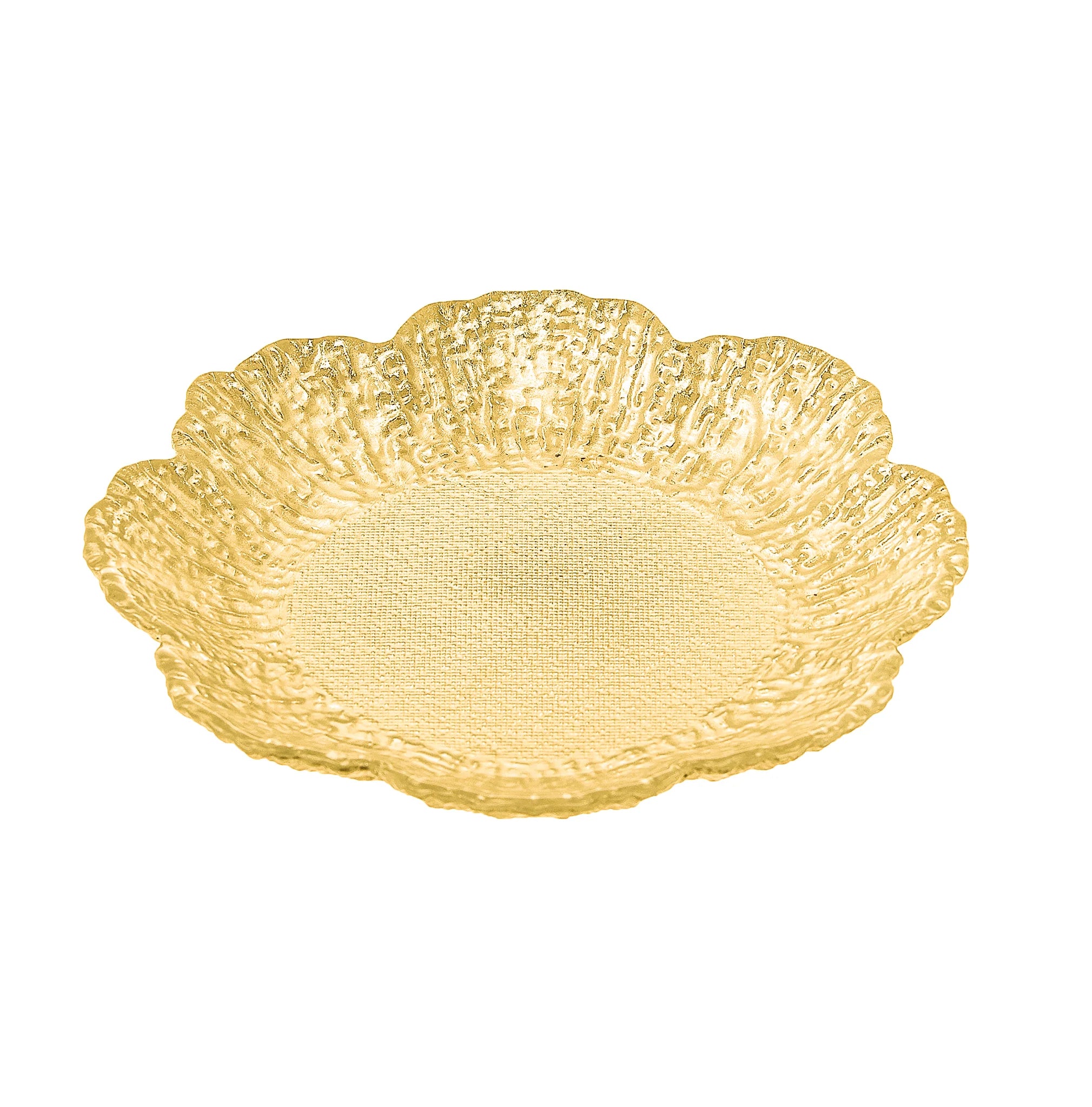 Set 4 Gold Flower Shaped Scalloped Glass Plates