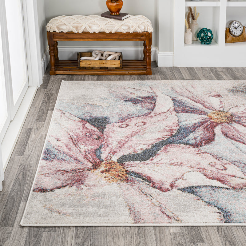 Pink/Grey Modern Abstract Muted Flowers Area Rug (5 Sizes)