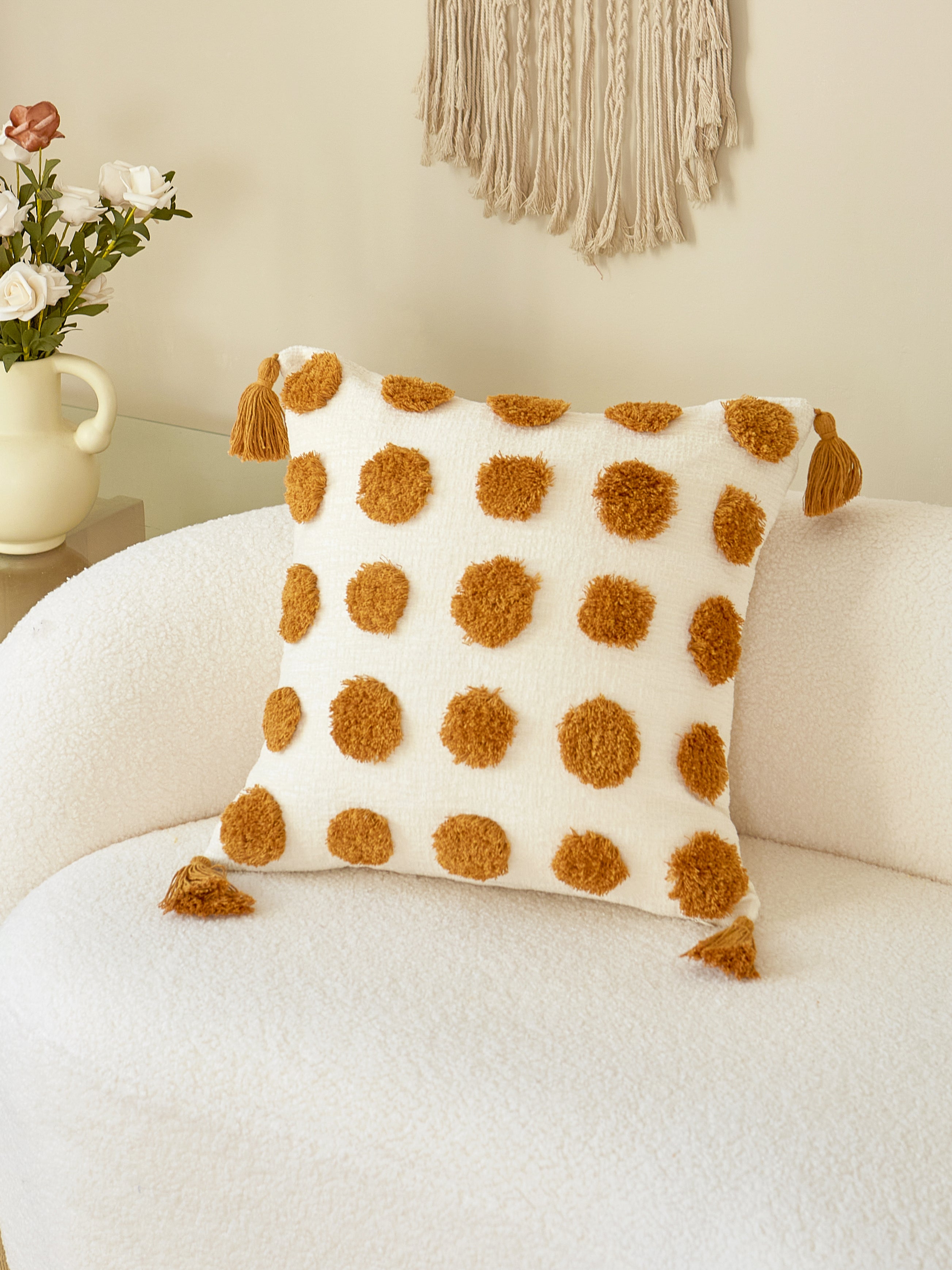 Orange Dot Tufted Embroidered Small Pillow