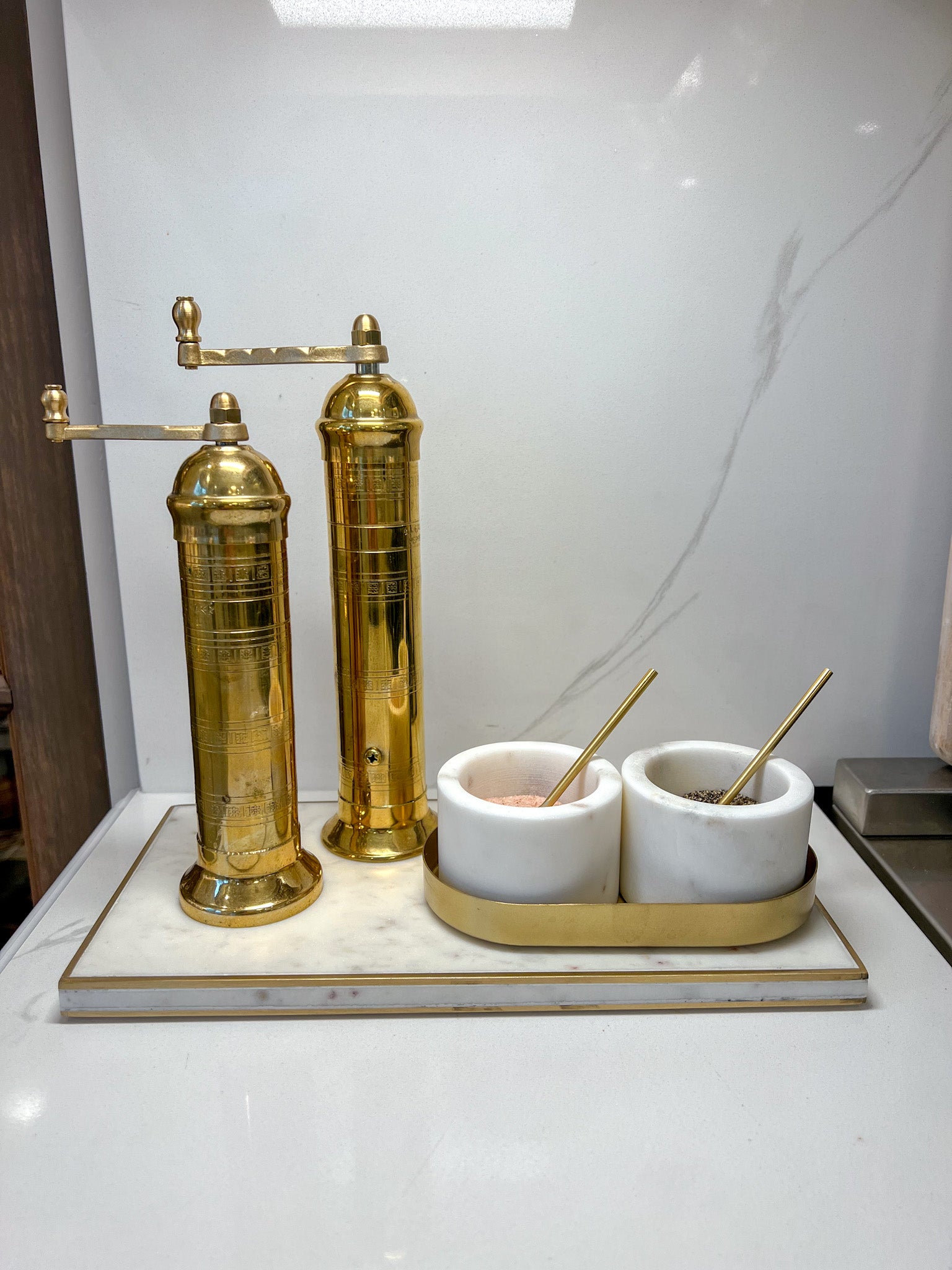 Marble Seasoning Holder Set with Gold Base and Spoons